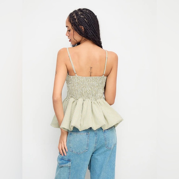 Cider Green Checkered Peplum Blouse - Picture 2 of 6